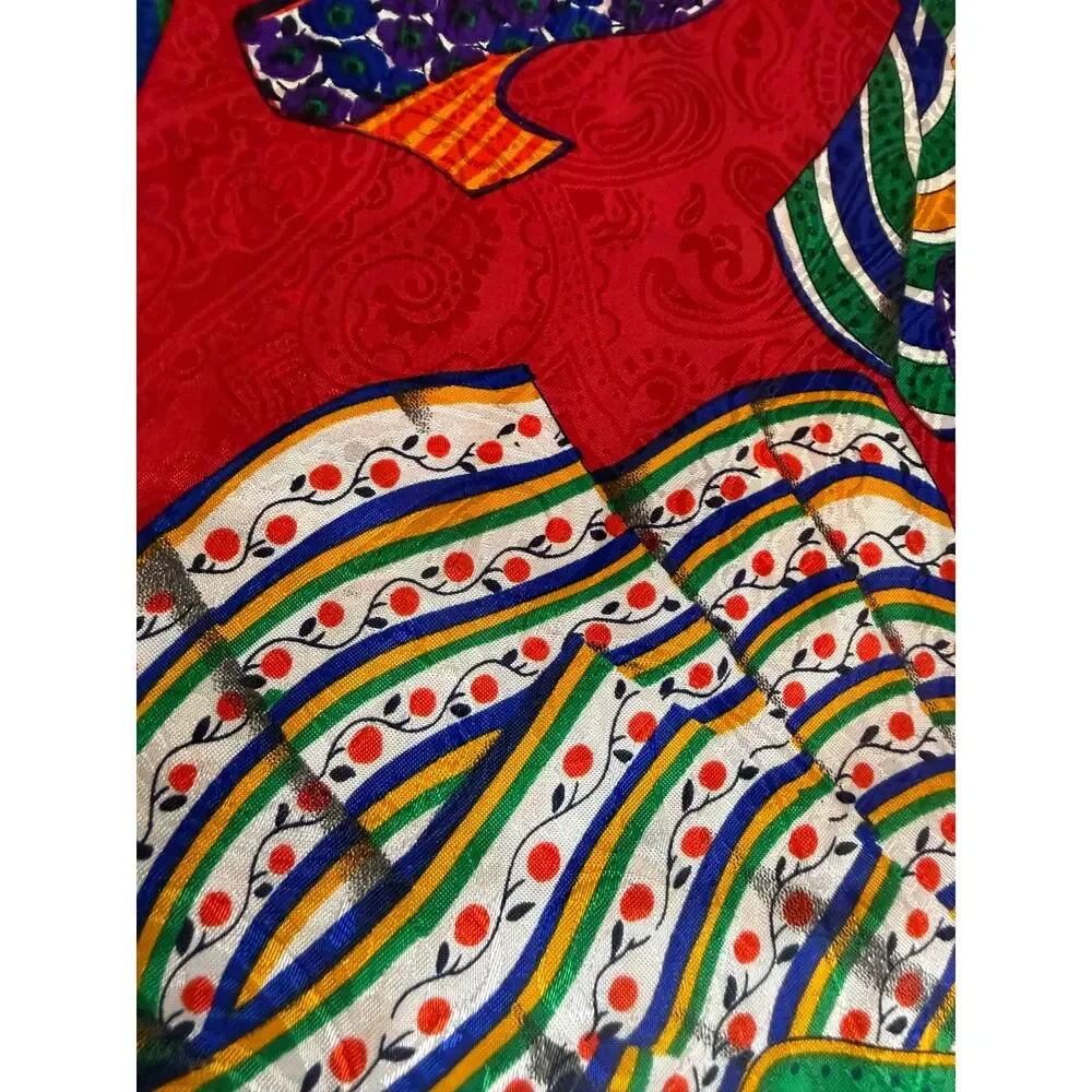 Vintage Liz Claiborne Vibrant Colorful Silk Rectangular Neck Scarf *Spots